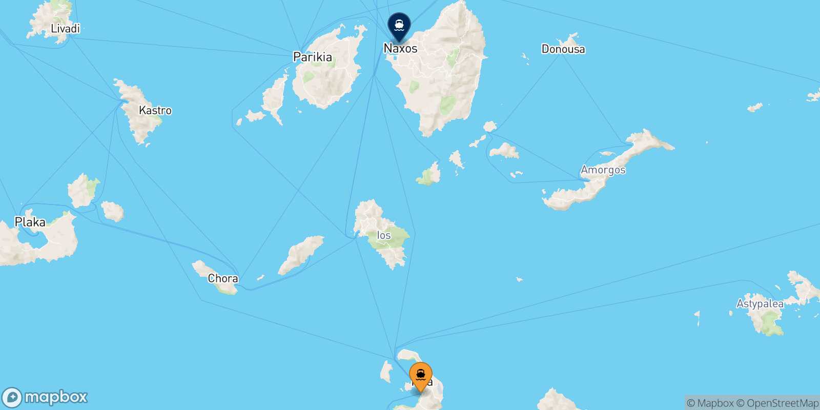 Thira (Santorini) Naxos route map