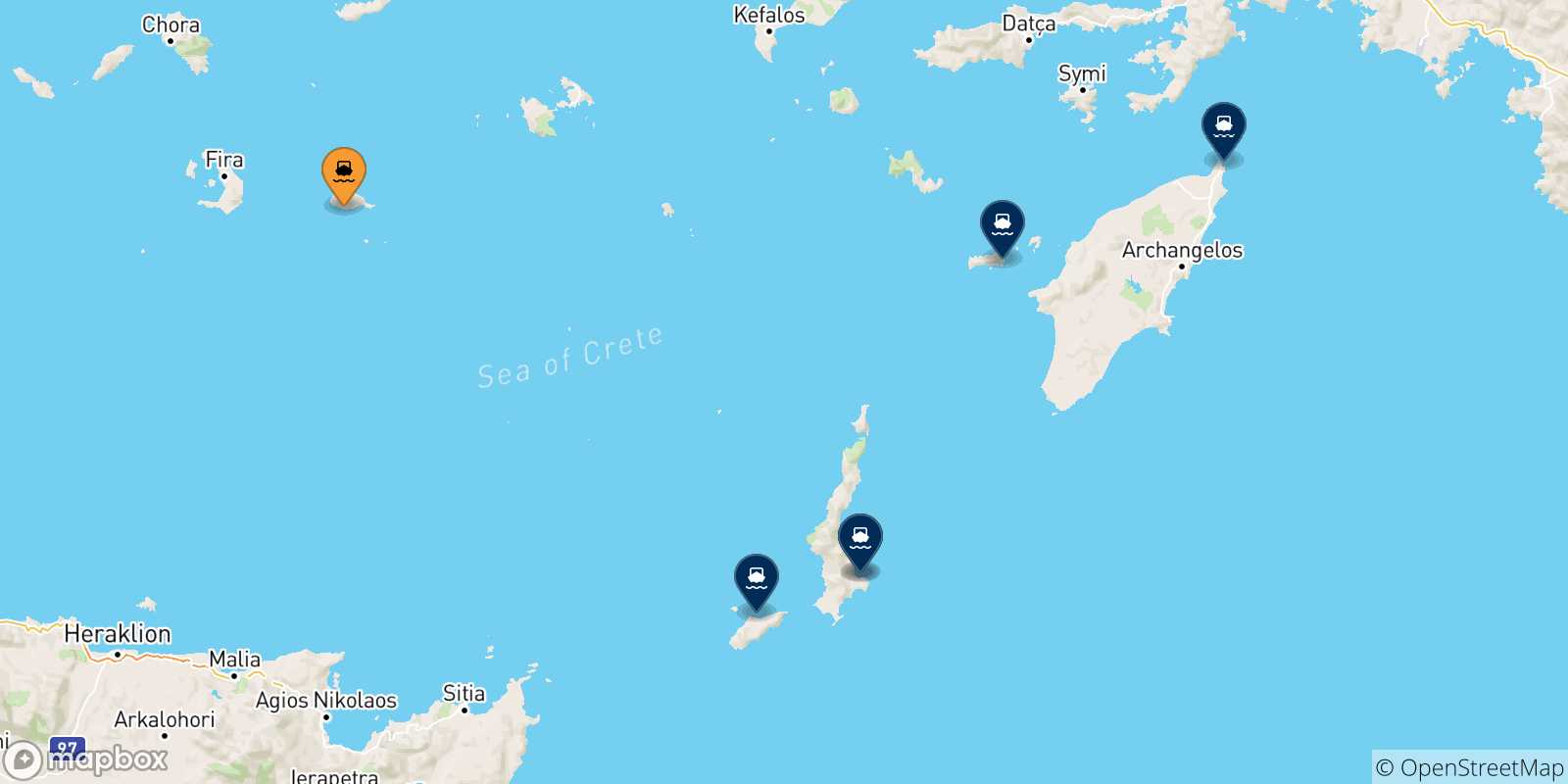 Map of the possible routes between Anafi and Dodecanese Islands