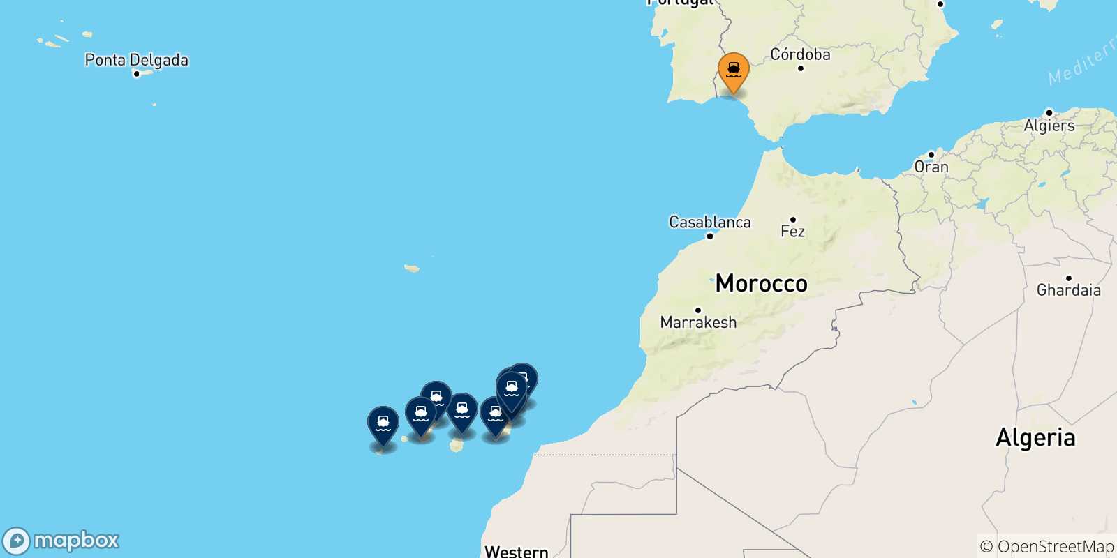 Map of the ports connected with  Canary Islands
