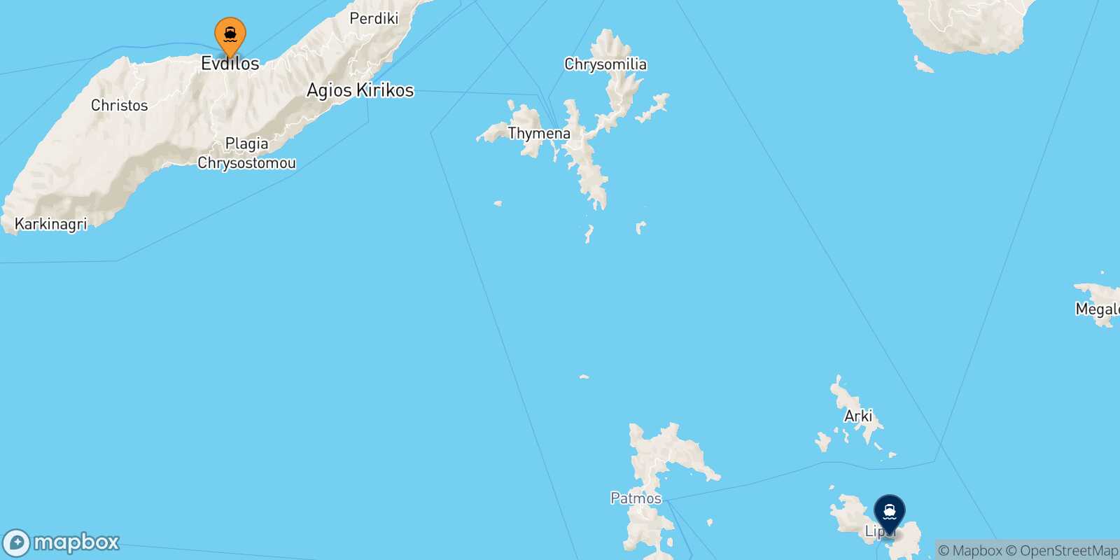 Evdilos (Ikaria) Lipsi route map
