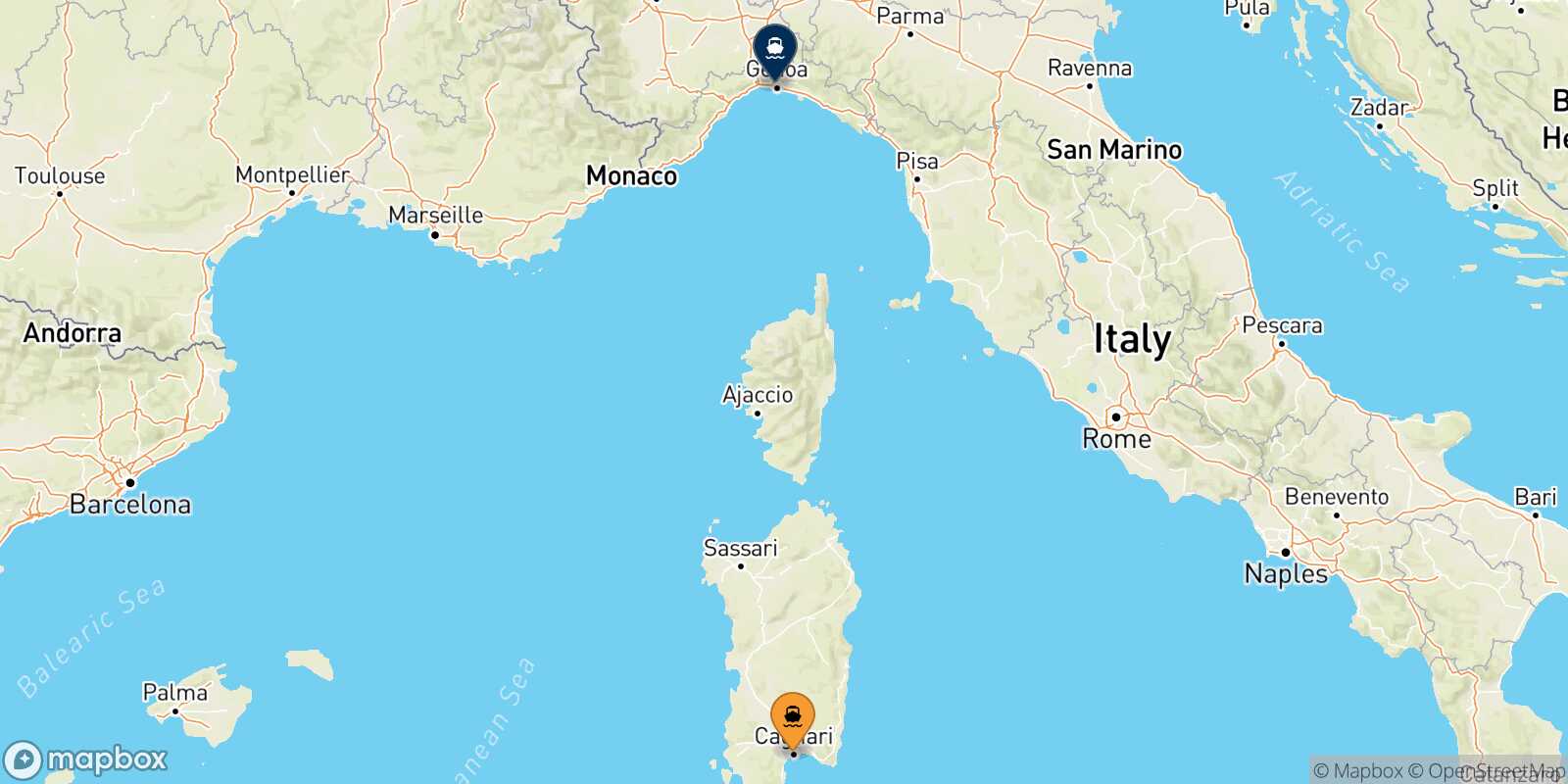 Cagliari Genoa route map