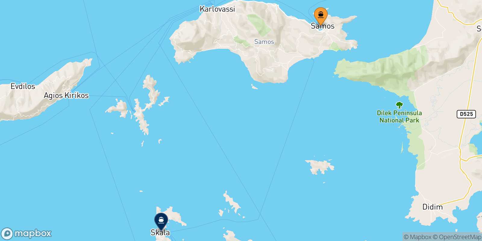 Vathi (Samos) Patmos route map