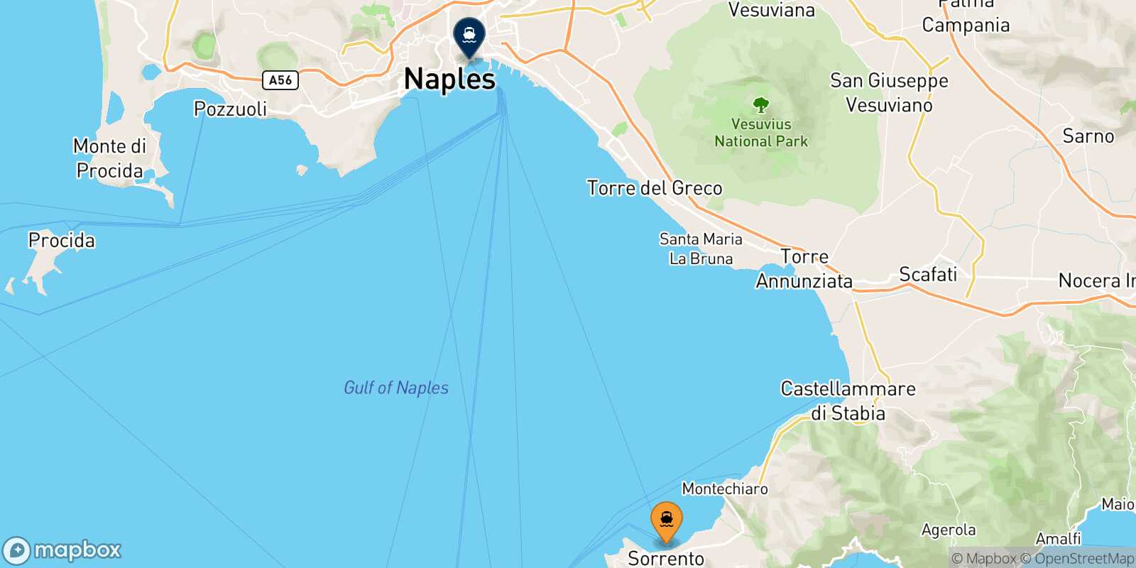 Sorrento Naples Beverello route map