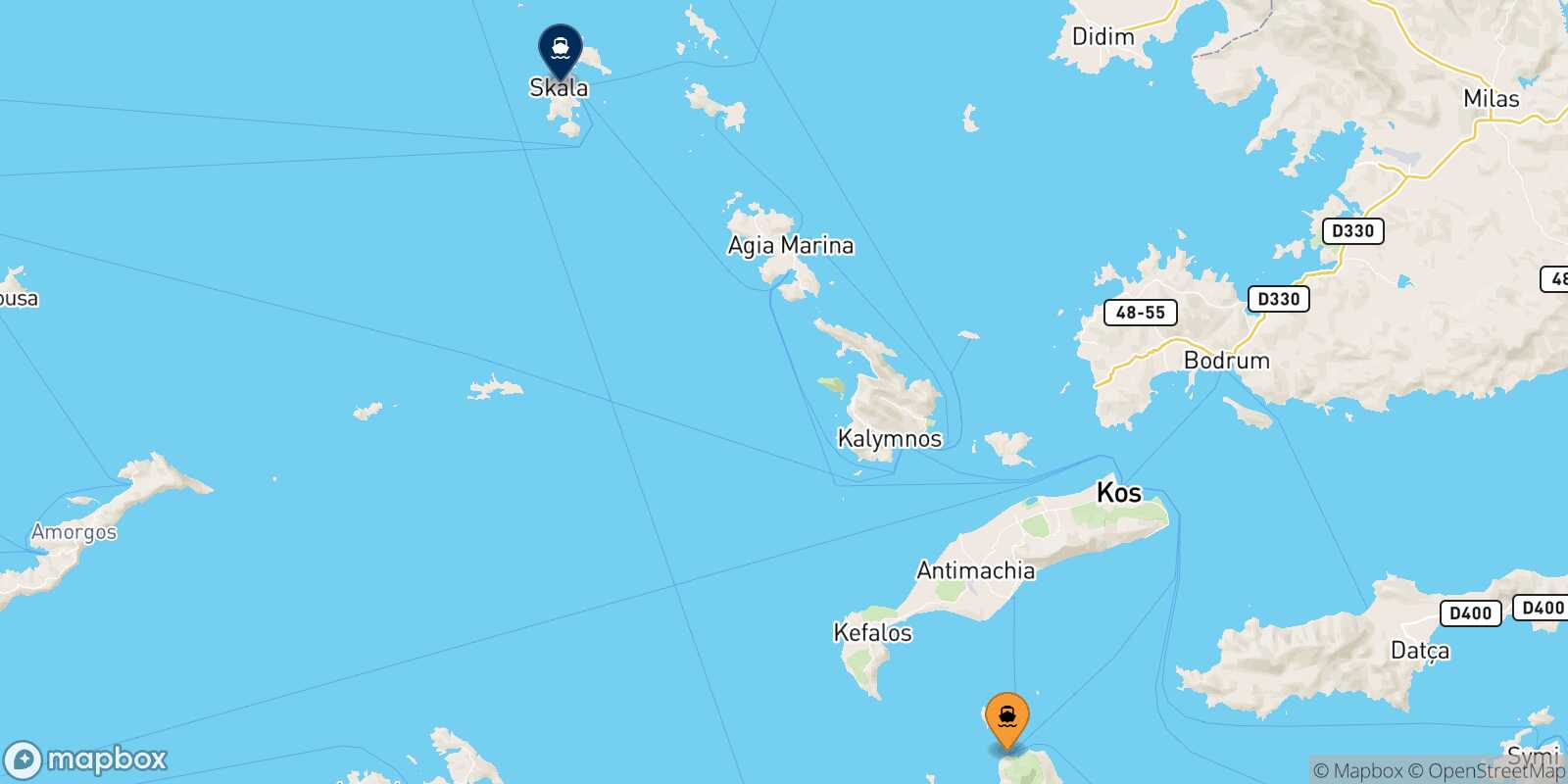 Nisyros Patmos route map