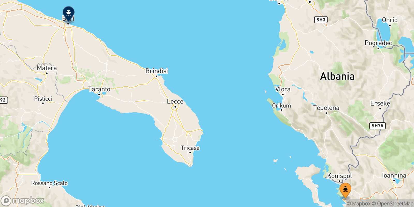 Igoumenitsa Bari route map