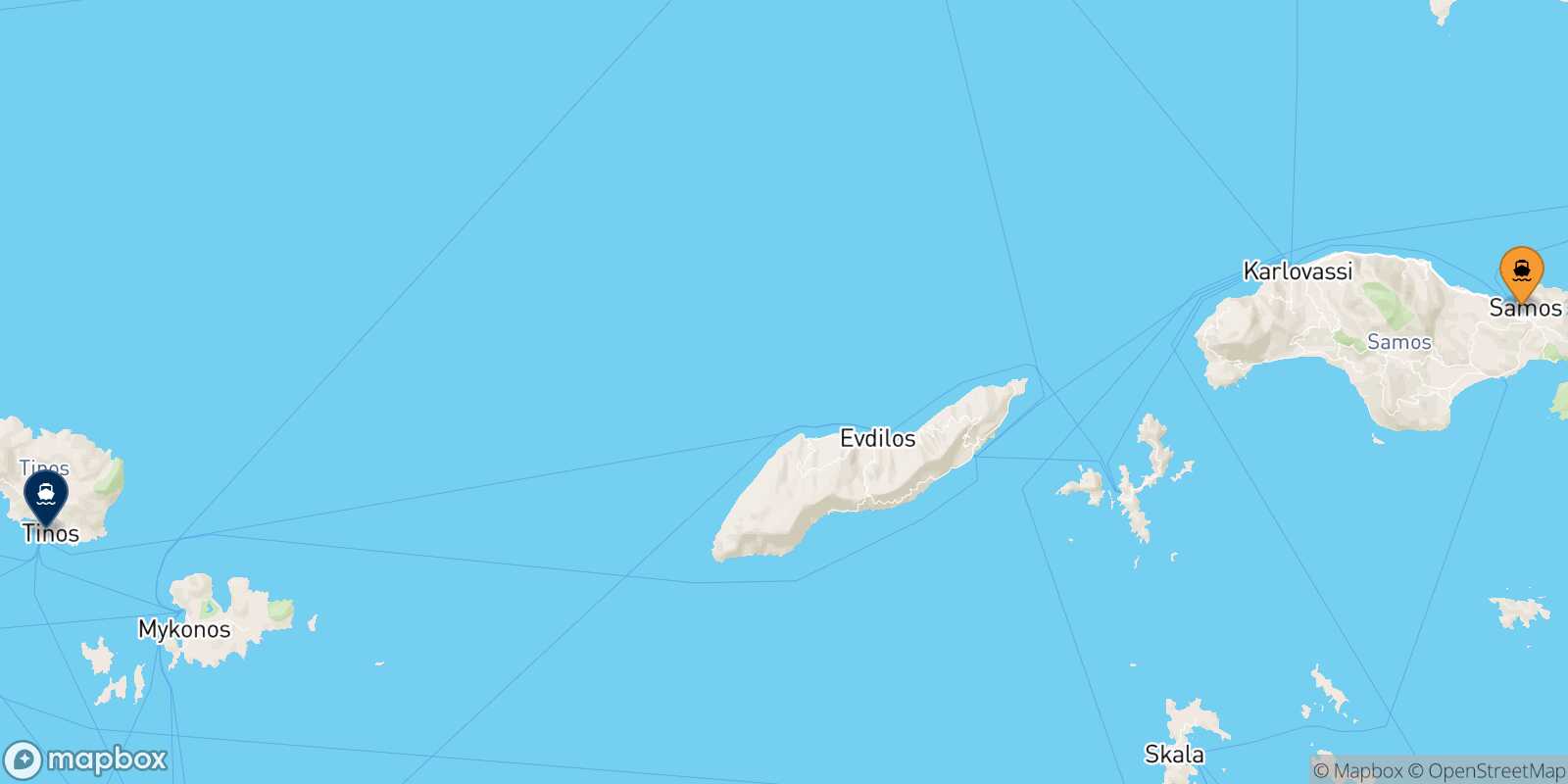 Vathi (Samos) Tinos route map