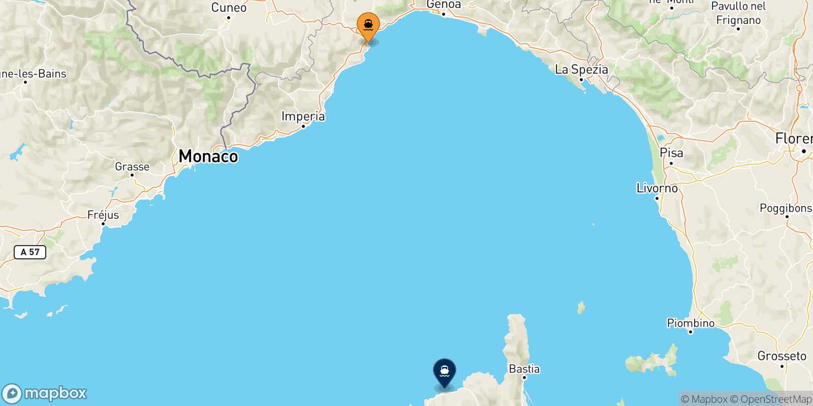 Map of the ports connected with  Calvi