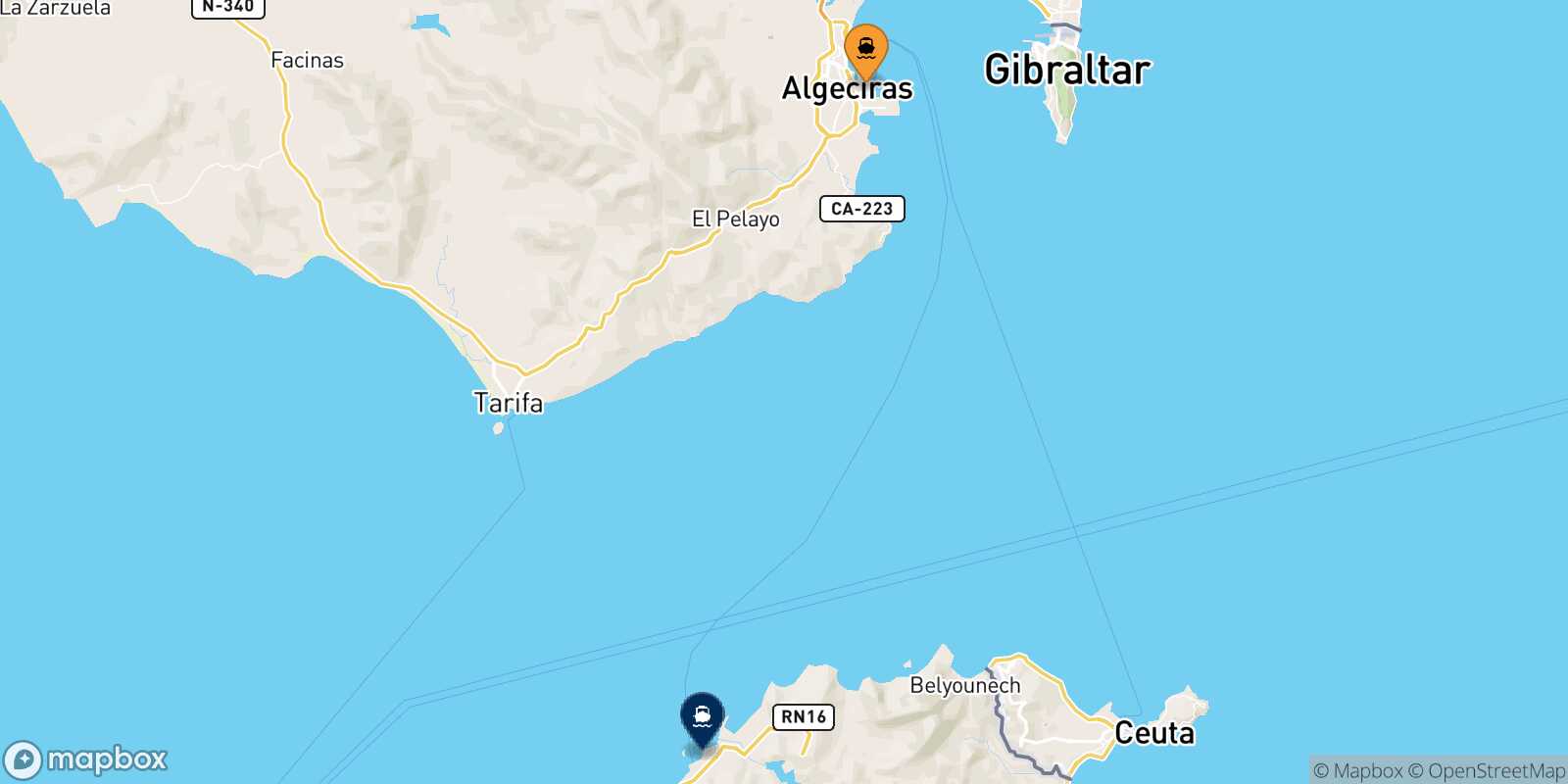 Algeciras Tangier Med route map