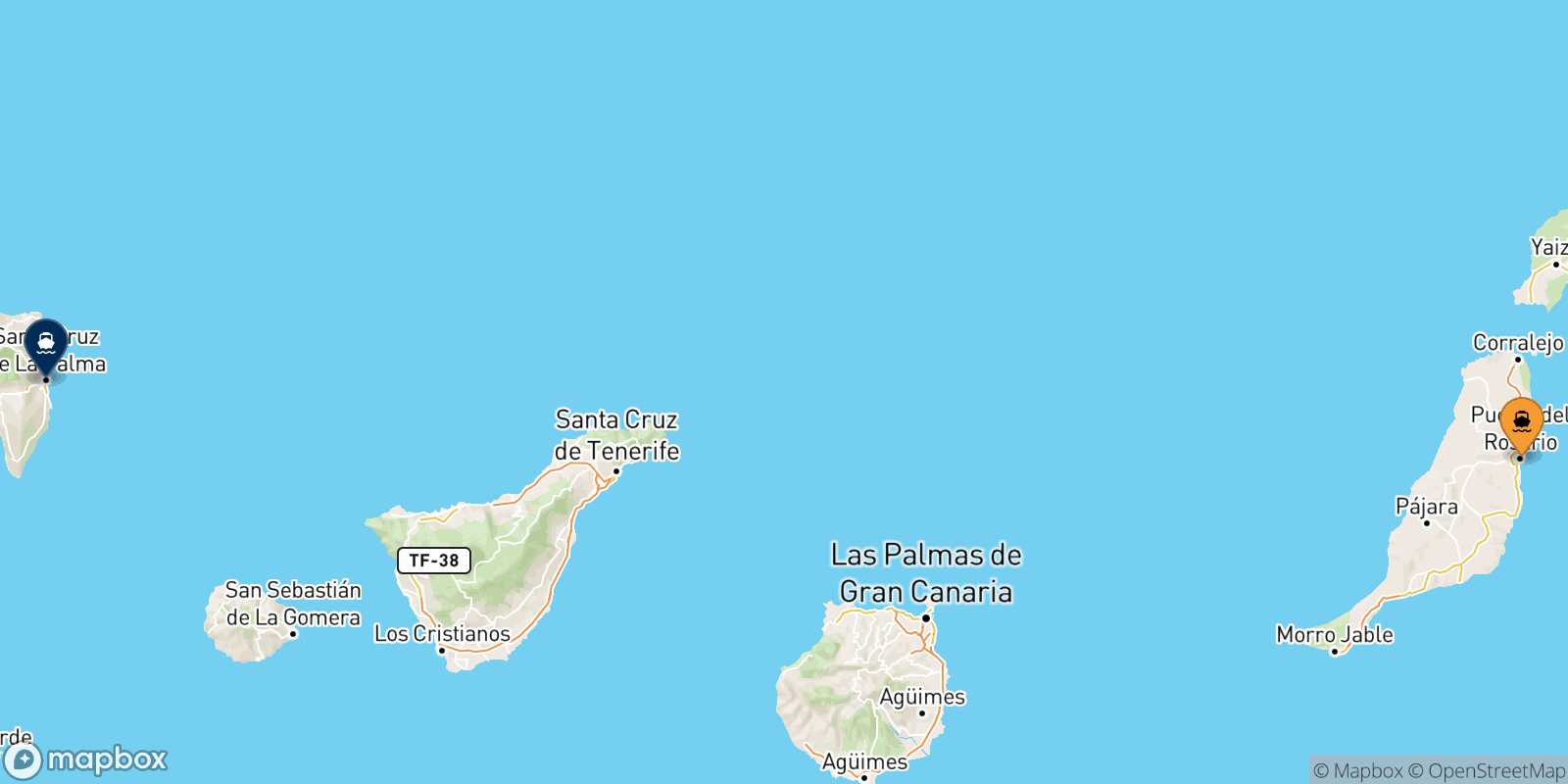Puerto Del Rosario (Fuerteventura) Santa Cruz De La Palma route map