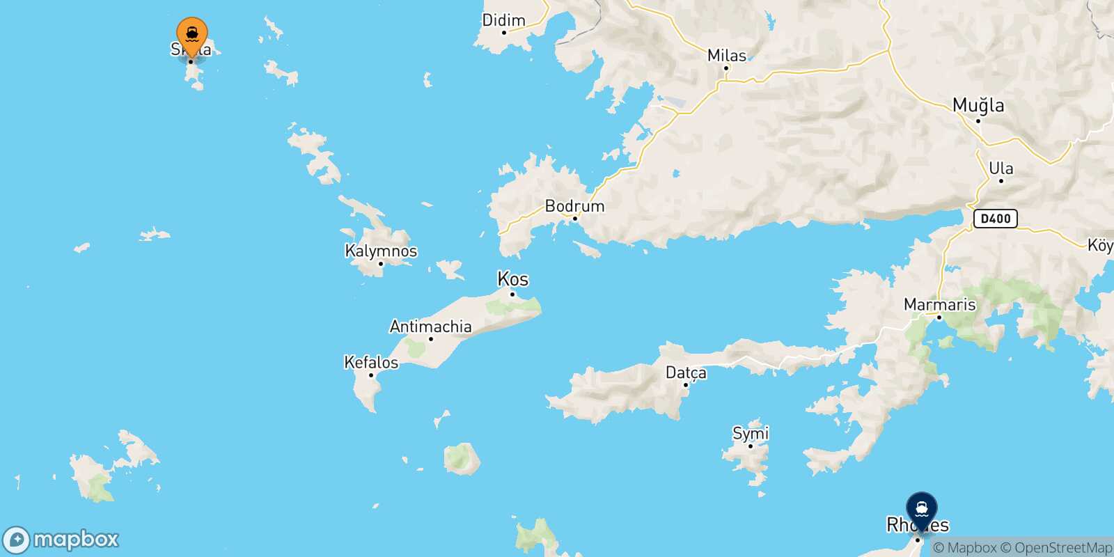 Patmos Rhodes route map