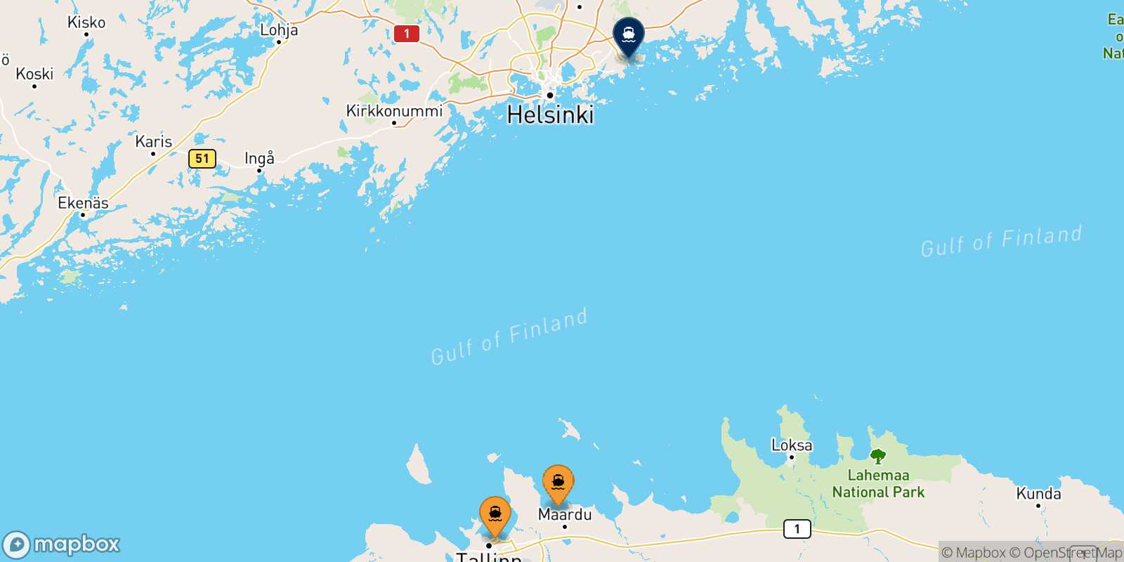 Map of the ports connected with  Vuosaari