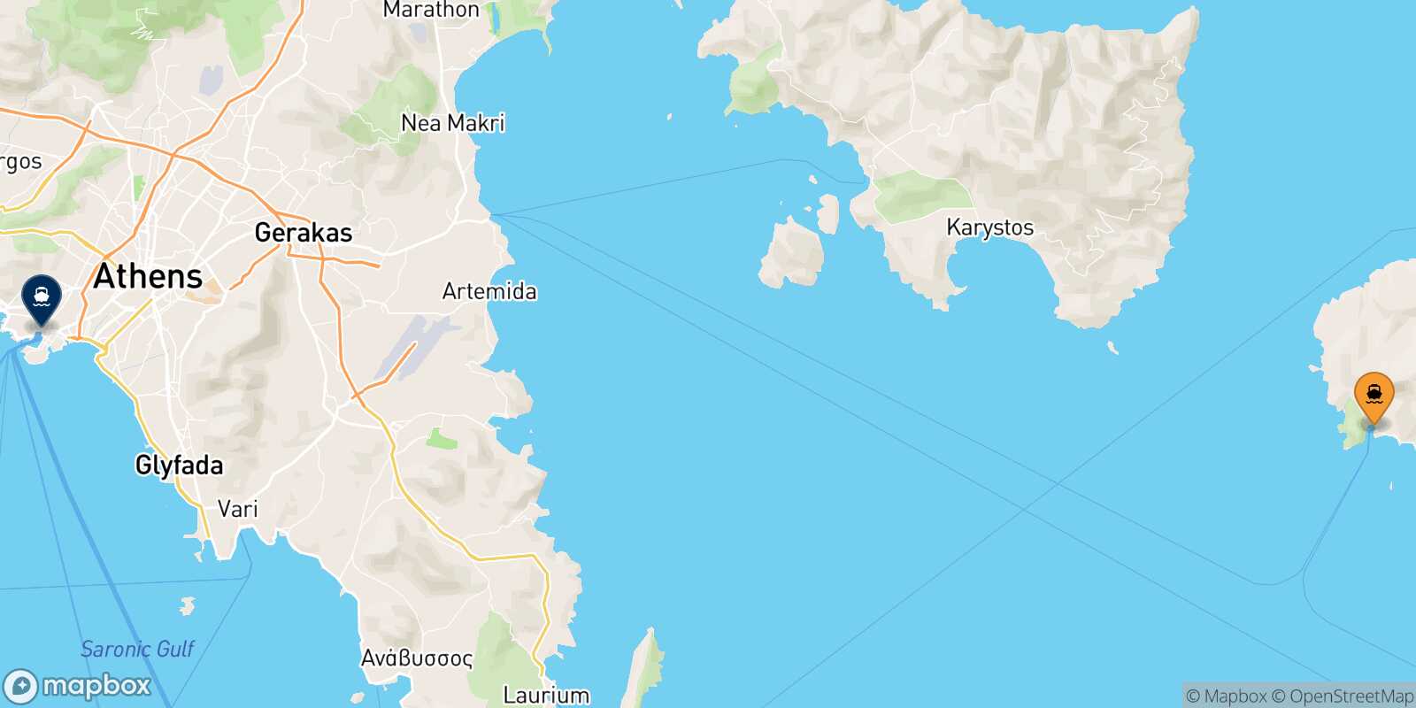 Andros Piraeus route map