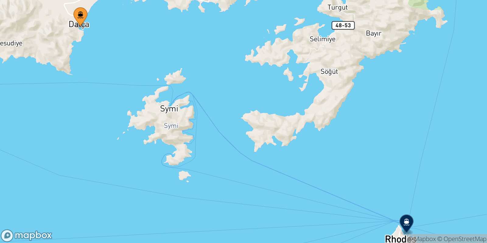 Datca Rhodes route map