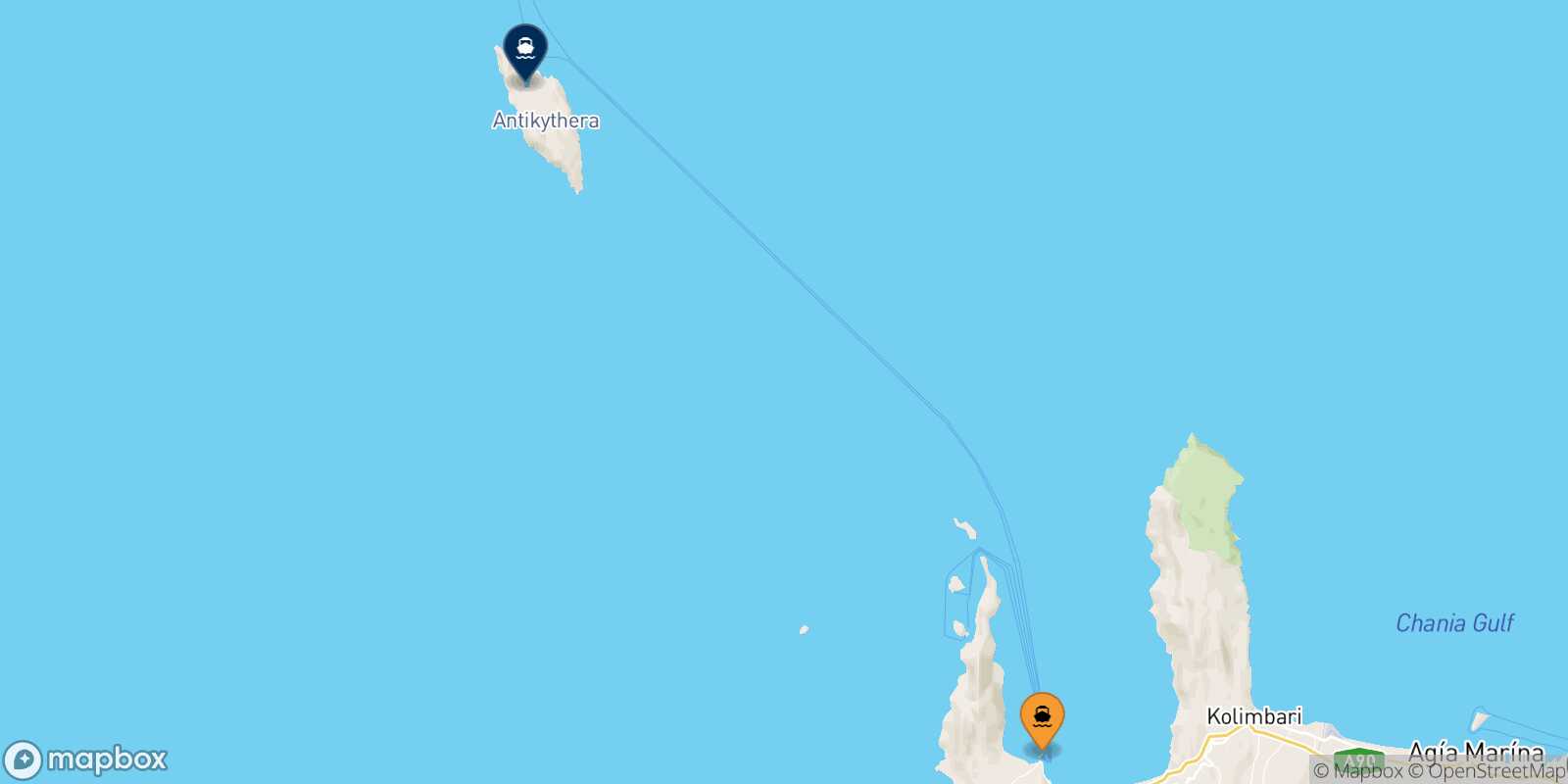 Kissamos Antikythira route map