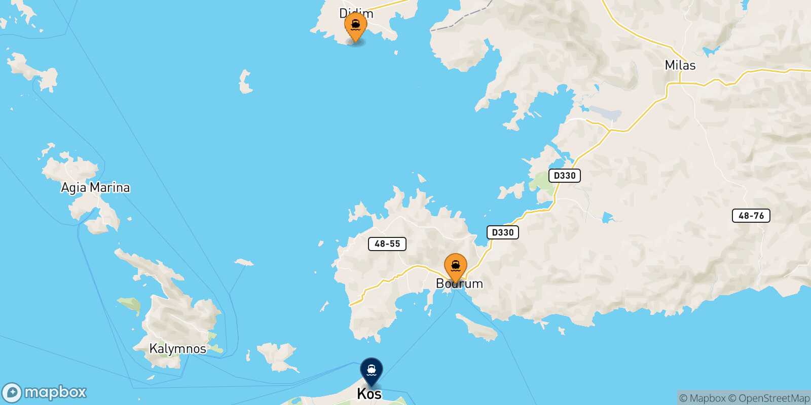 Map of the ports connected with  Kos
