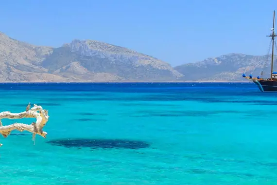 A sailing ship in the sea in Koufonissi, Greece