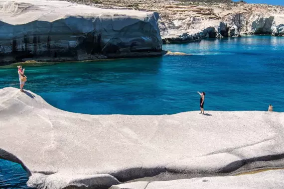 Beautiful rock formations on Milos in the Cyclades, Greece