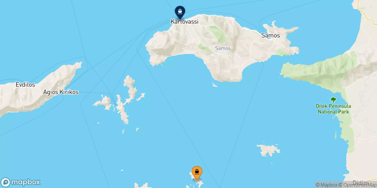 Ferries from Arkyi to Pythagorio (Samos)