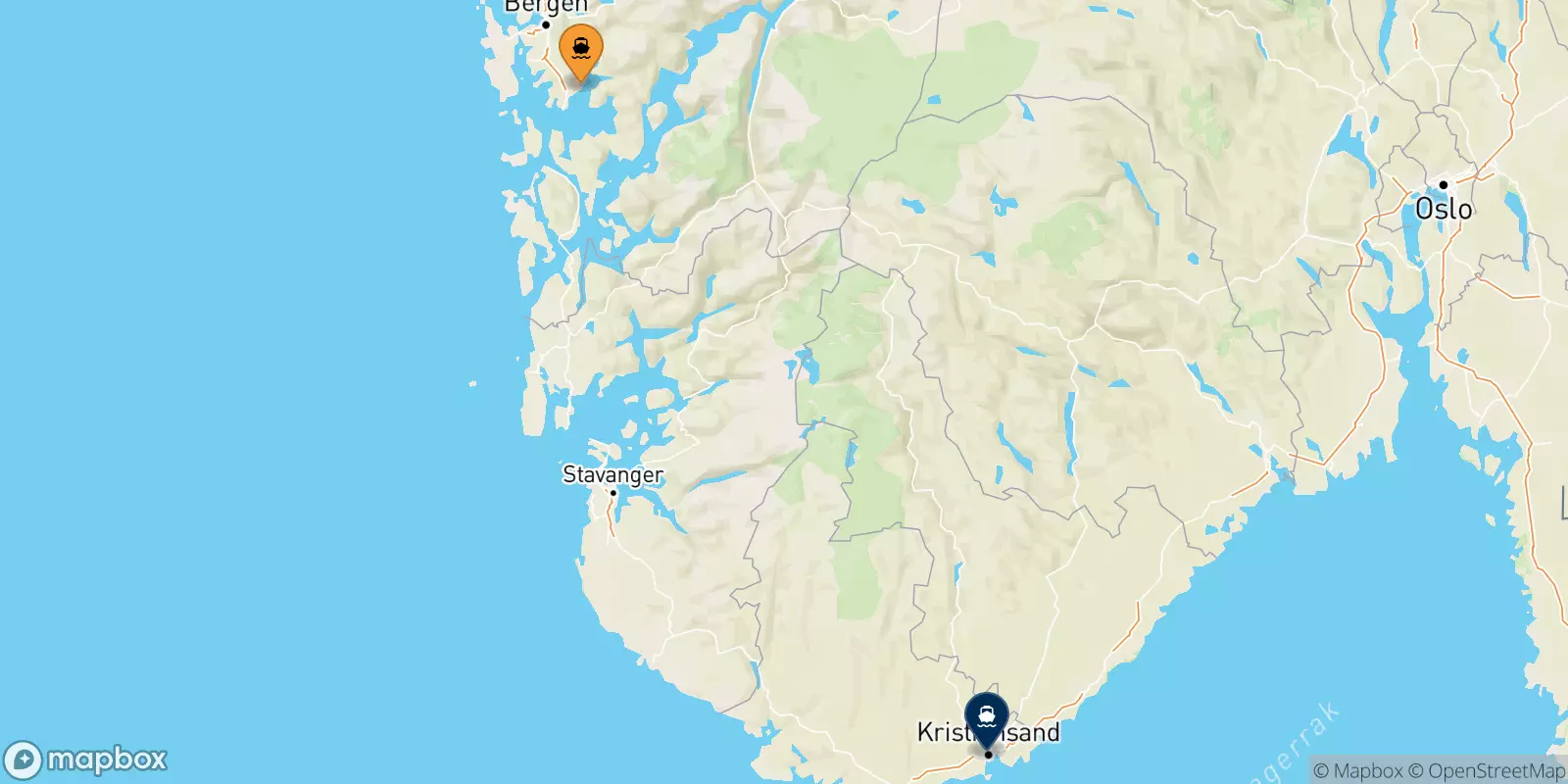 Ferries from Bergen to Kristiansand