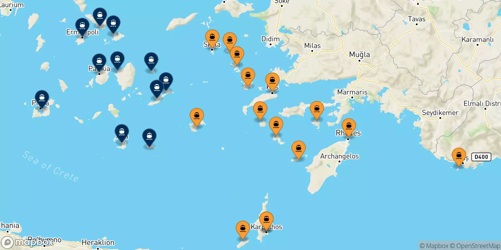 Ferries from the Dodecanese Islands to the Cyclades Islands