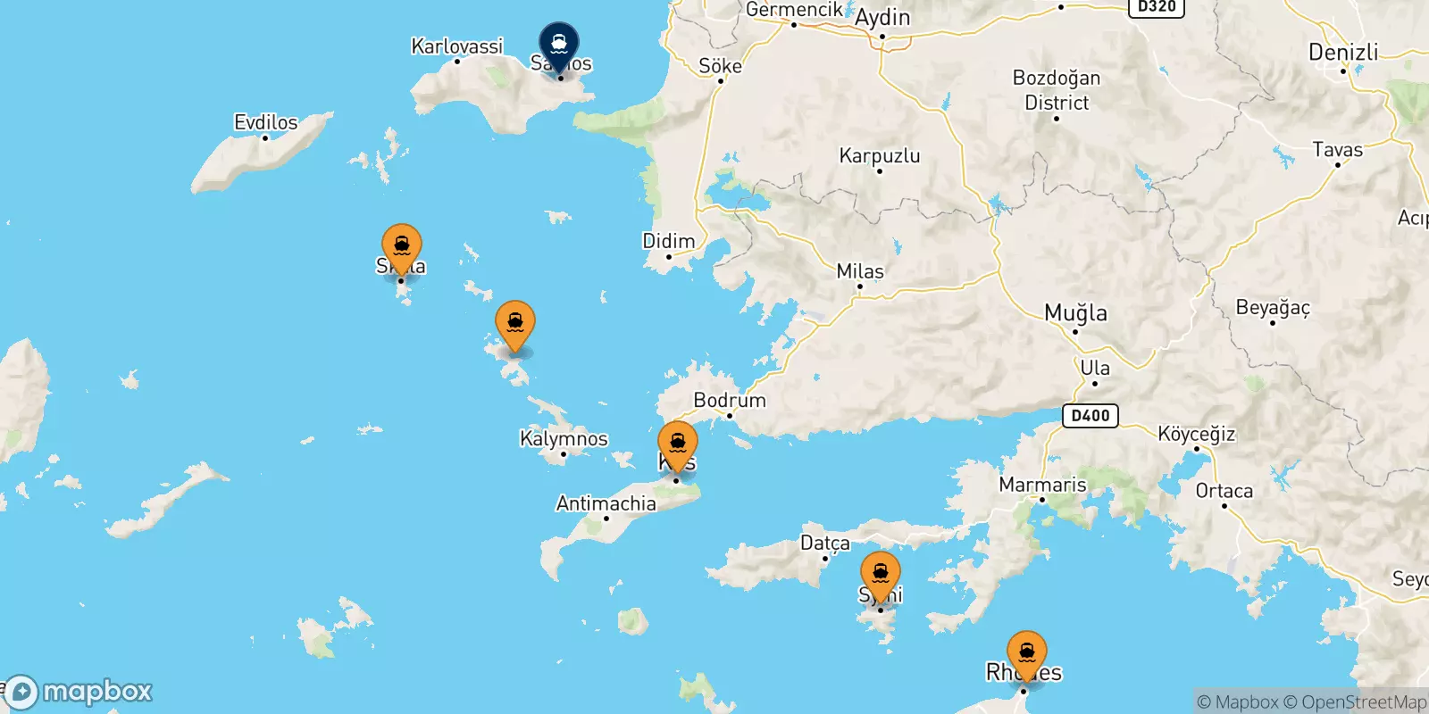 Ferries from the Dodecanese Islands to Vathi (Samos)