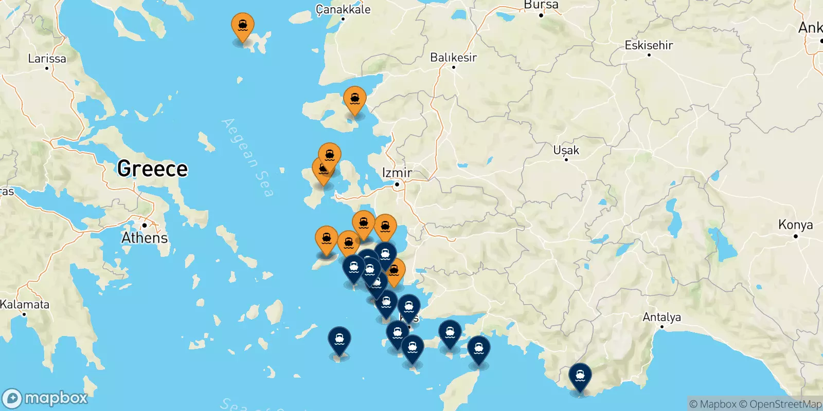 Ferries from the Aegean Islands to the Dodecanese Islands