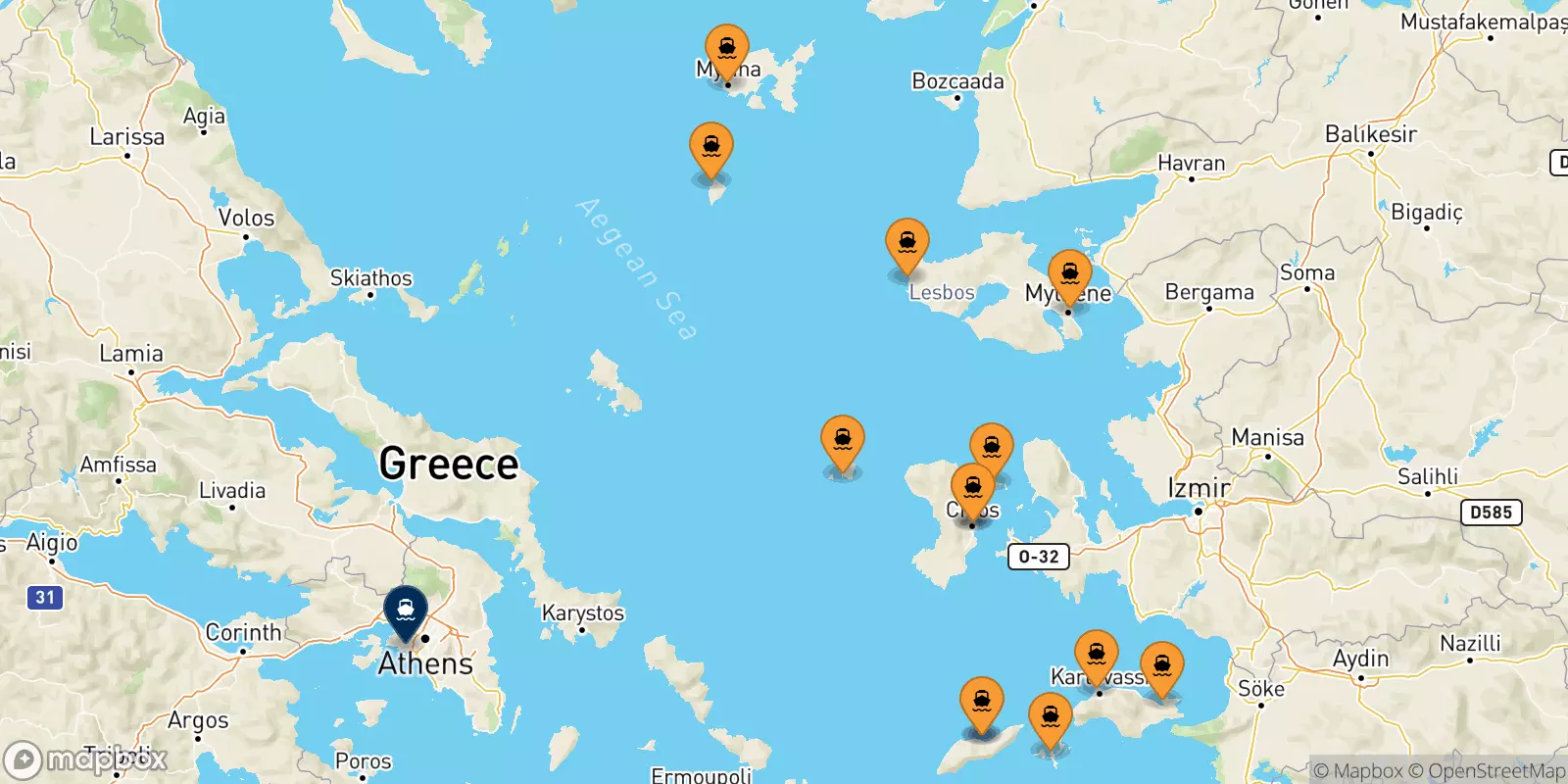 Ferries from the Aegean Islands to Piraeus