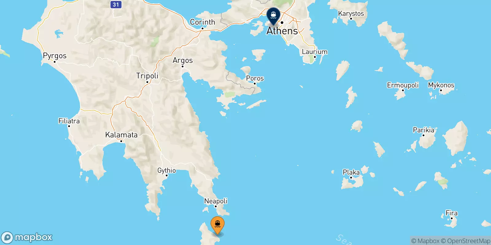 Ferries from Kythira to Piraeus