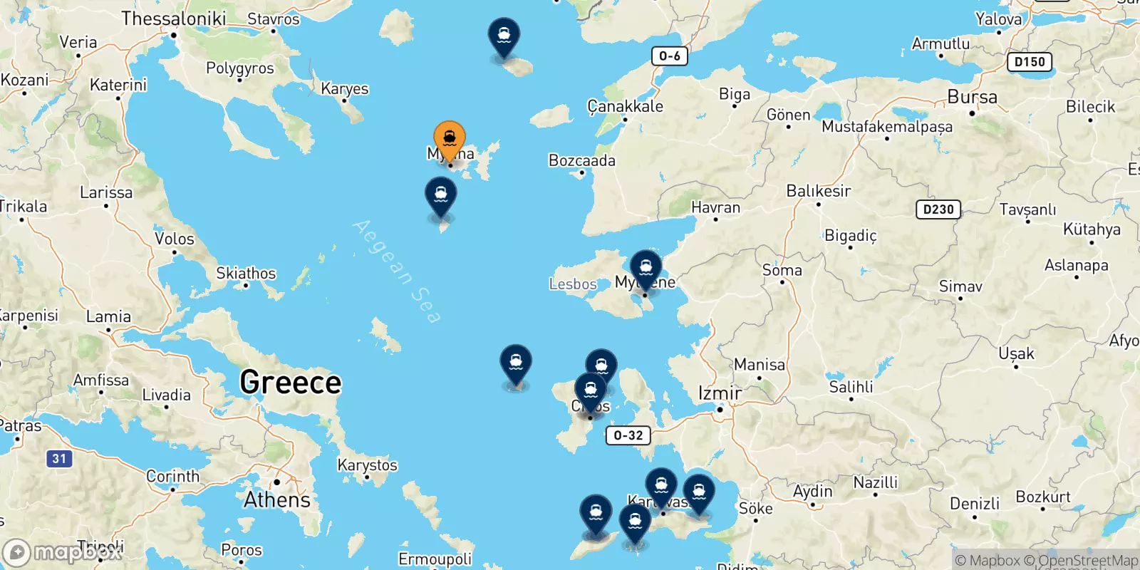 Ferries from Myrina (Limnos) to the Aegean Islands