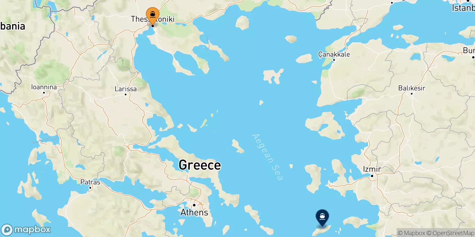 Ferries from Thessaloniki to Evdilos (Ikaria)