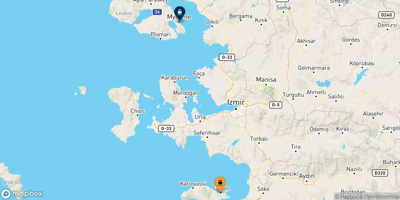 Ferries from Vathi (Samos) to Mytilene (Lesvos)