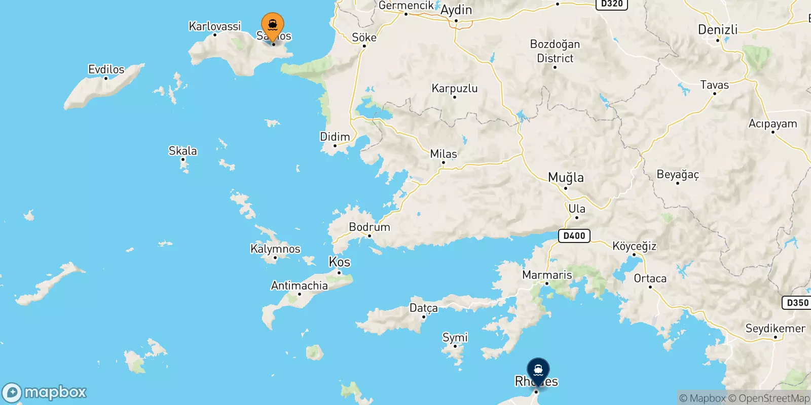 Ferries from Vathi (Samos) to Rhodes