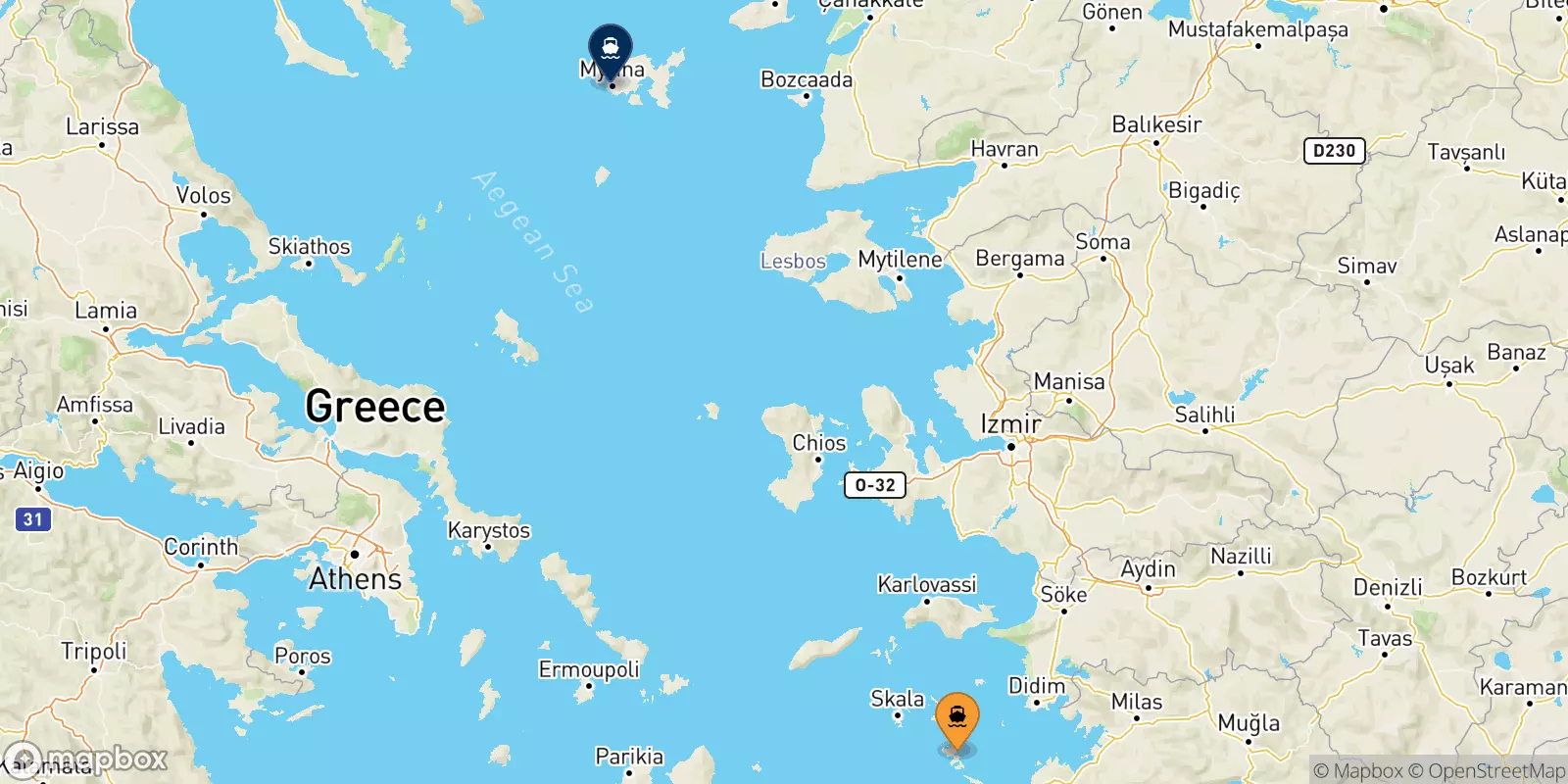 Ferries from Leros to Myrina (Limnos)