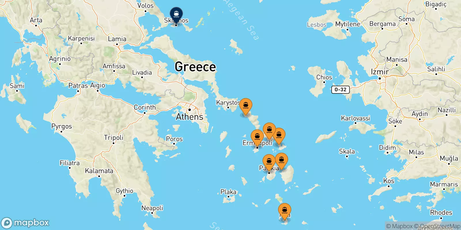 Ferries from the Cyclades Islands to the Sporades Islands