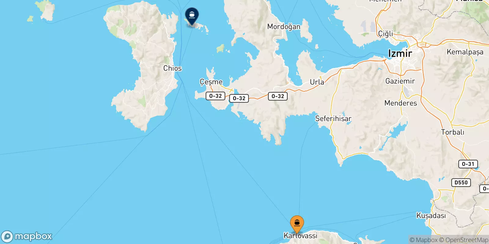 Ferries from Karlovassi (Samos) to Inousses