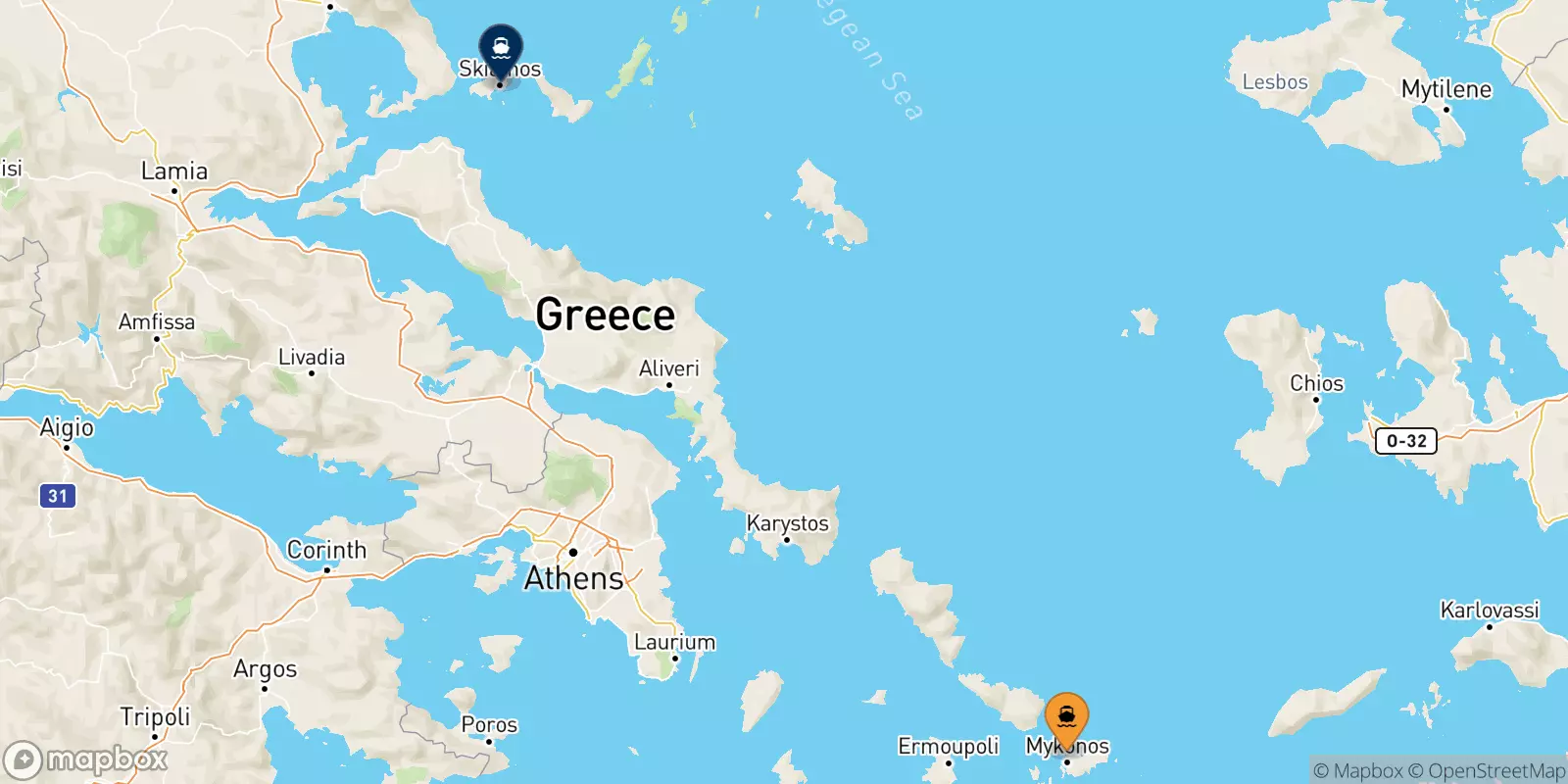 Ferries from Mykonos to the Sporades Islands