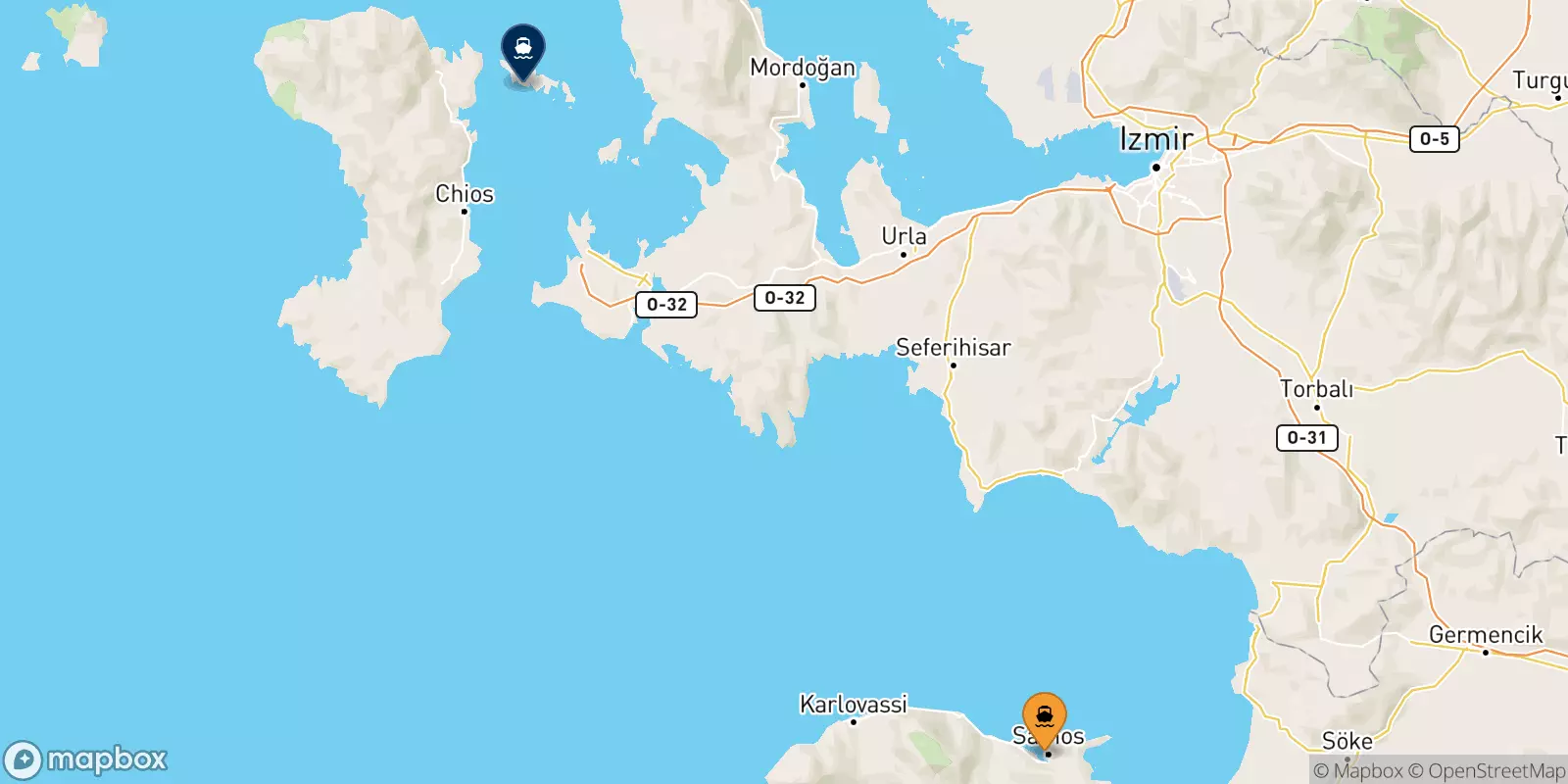 Ferries from Vathi (Samos) to Inousses