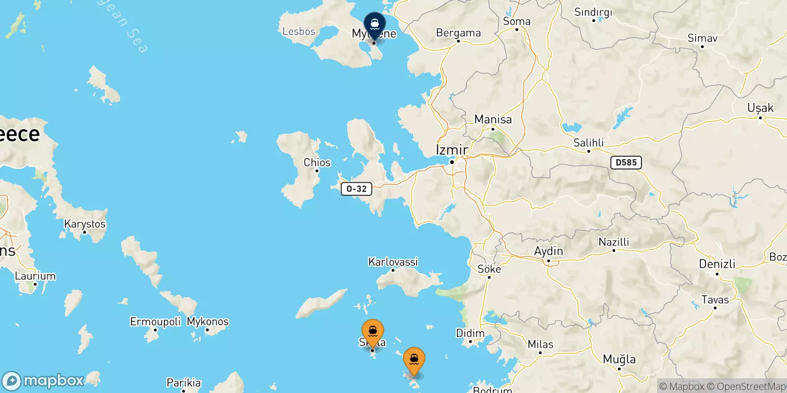 Ferries from the Dodecanese Islands to Mytilene (Lesvos)