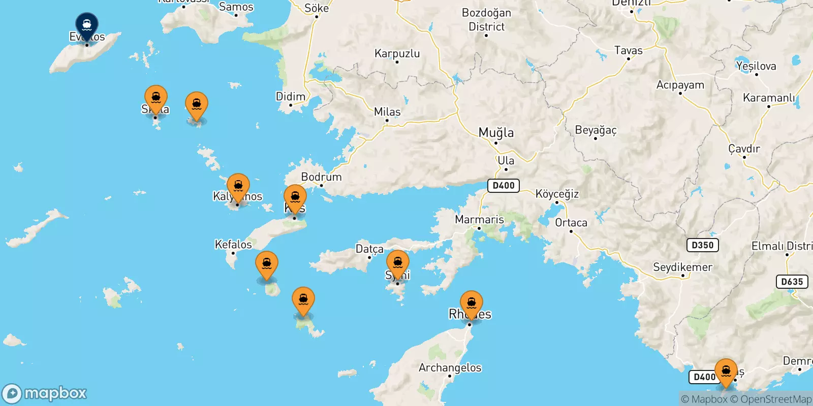 Ferries from the Dodecanese Islands to Evdilos (Ikaria)