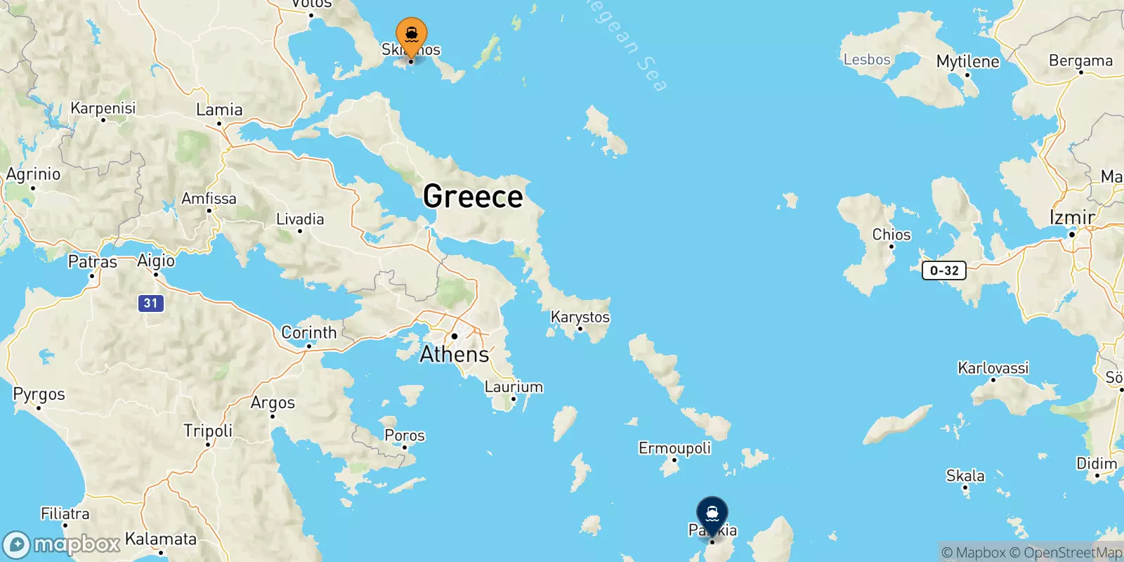 Ferries from the Sporades Islands to Paros