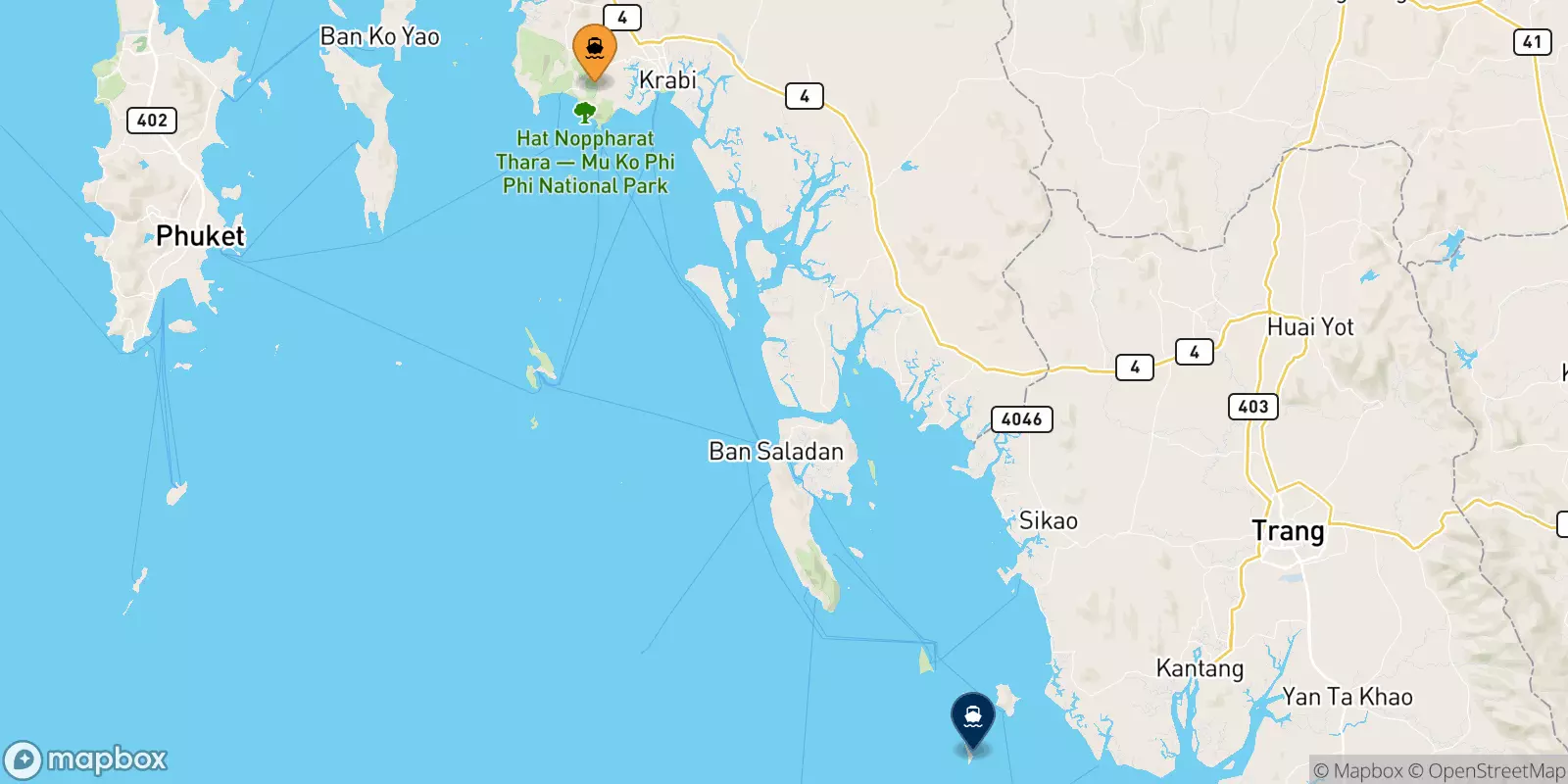 Ferries from Ao Nang (Nopparat Thara Pier) to Koh Kradan Beach